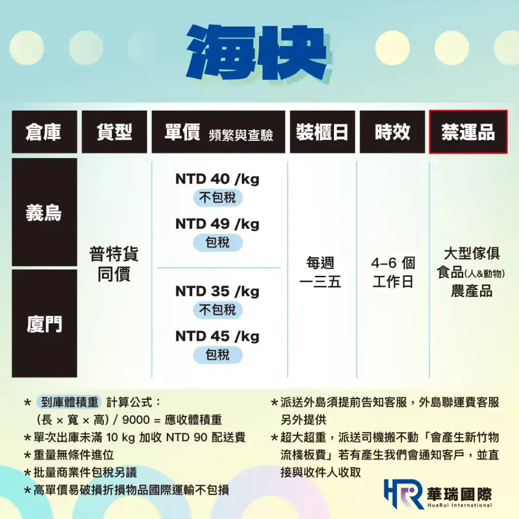 海快價目表